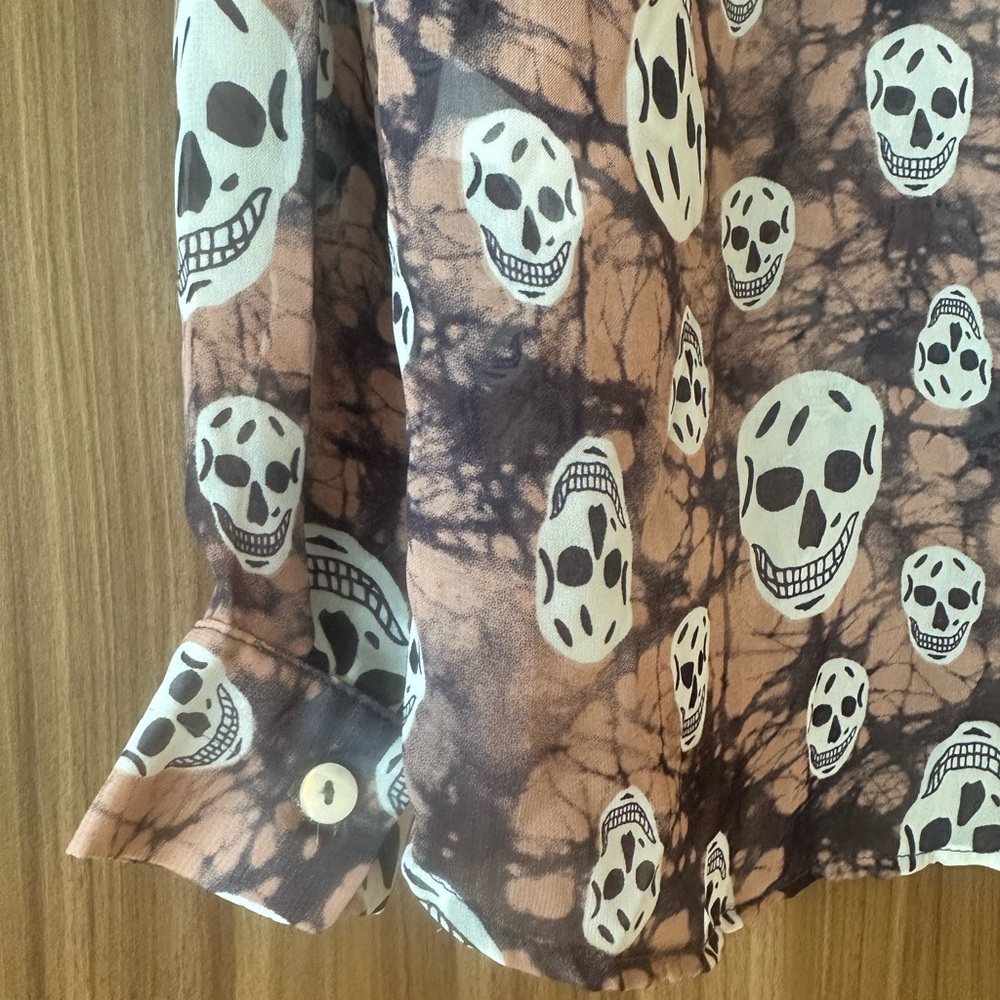 Vintage Havana Skull Print Sheer Blouse Top Size S - Picture 6 of 14